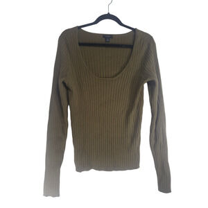 Halogen‎ Adult Olive Green Ribbed Knit Top Women's sz XS Minimalist Neutral